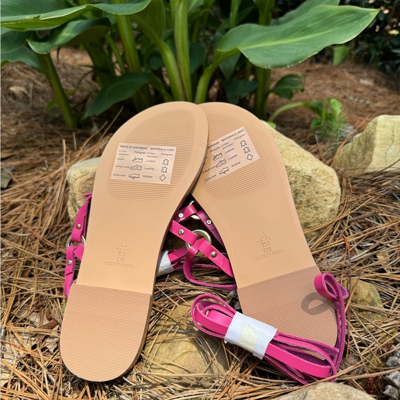 New🌟Anthropologie Pilcro Harness Tie Up Sandals Gladiator Leather-Medium Pink - Picture 5 of 5